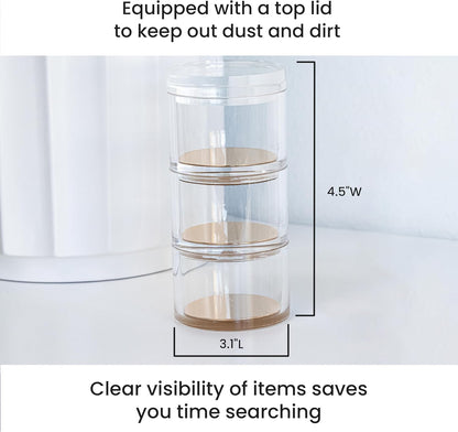OfficeGoods 3-Tier Stackable Acrylic Holder- Stylish Desk Organizer and Storage for Office or Home – Transparent Round Design with Gold Metal Base