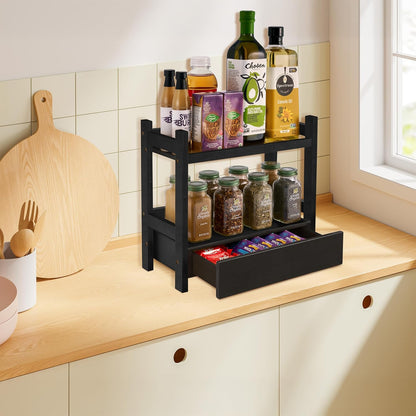 Sorbus Bamboo Bathroom Counter Organizer – 2-Tier Shelf with Hidden Drawer for Vanity, Matcha Station, Bathroom Sink Organizer Countertop, Kitchen & Office Storage (13″ L x 6.5″ W x 12.6″ H)