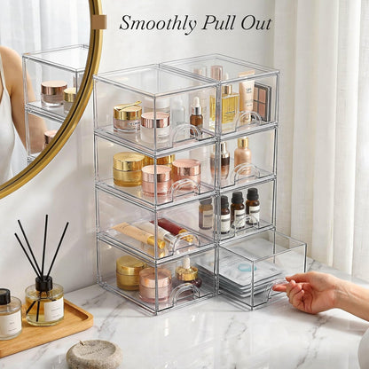 8 Pack Clear Stackable Acrylic Storage Boxes Storage Drawers, Storage Organizer, Clear Plastic Makeup Organizer, Ideal for Vanity, Cabinet, Desk Organization