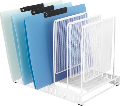 EASEPRES 5 Section Vertical Metal Mesh Desk File Organizer, Spacing Adjustable Upright Desktop Paper Mail Document Magazine Sorter Folder Holder for Workspace Office School Home, Black
