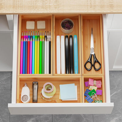 Bamboo Drawer Organizer Boxes, 5 PCS Junk Drawer Organizer, Wooden Storage Trays for Kitchen, Bathroom, Office, Makeup