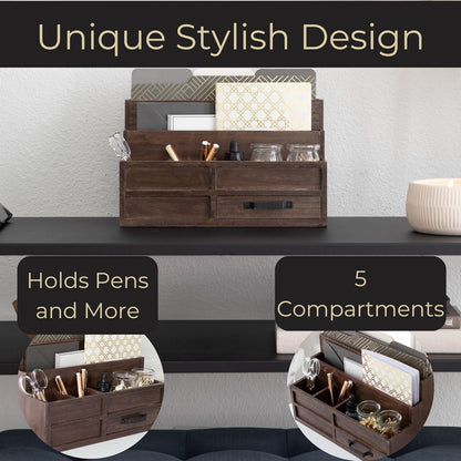 BLU MONACO | White Desktop Organizer with Drawer Storage | Tabletop Organizer with Drawers for Paper Bills Mail | Wooden Mail Organizer for Countertop Workspace | with Drawer, Bill