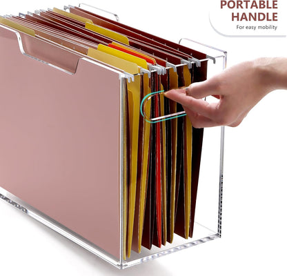 Acrylic File Folder Organizer, Clear Hanging File Organizer Box for Letter Size, Desktop File Holder with Handles, Slim Filing Storage Box for Desk Office Home Work -1 Pack