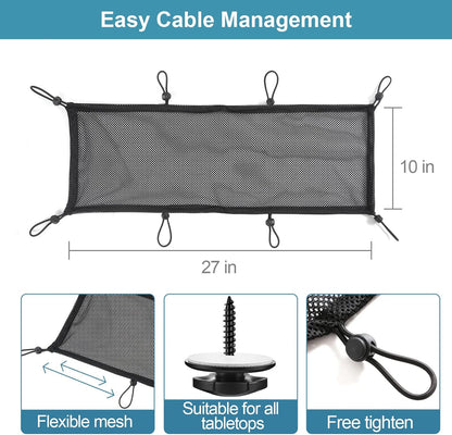 Under Desk Cable Management Net, 36PCS Under Table Cord Management Mesh Organizer Flexible Wire Hiders, Extra Large Capacity Wire Management Kit Under Desk, Fits Most Tables