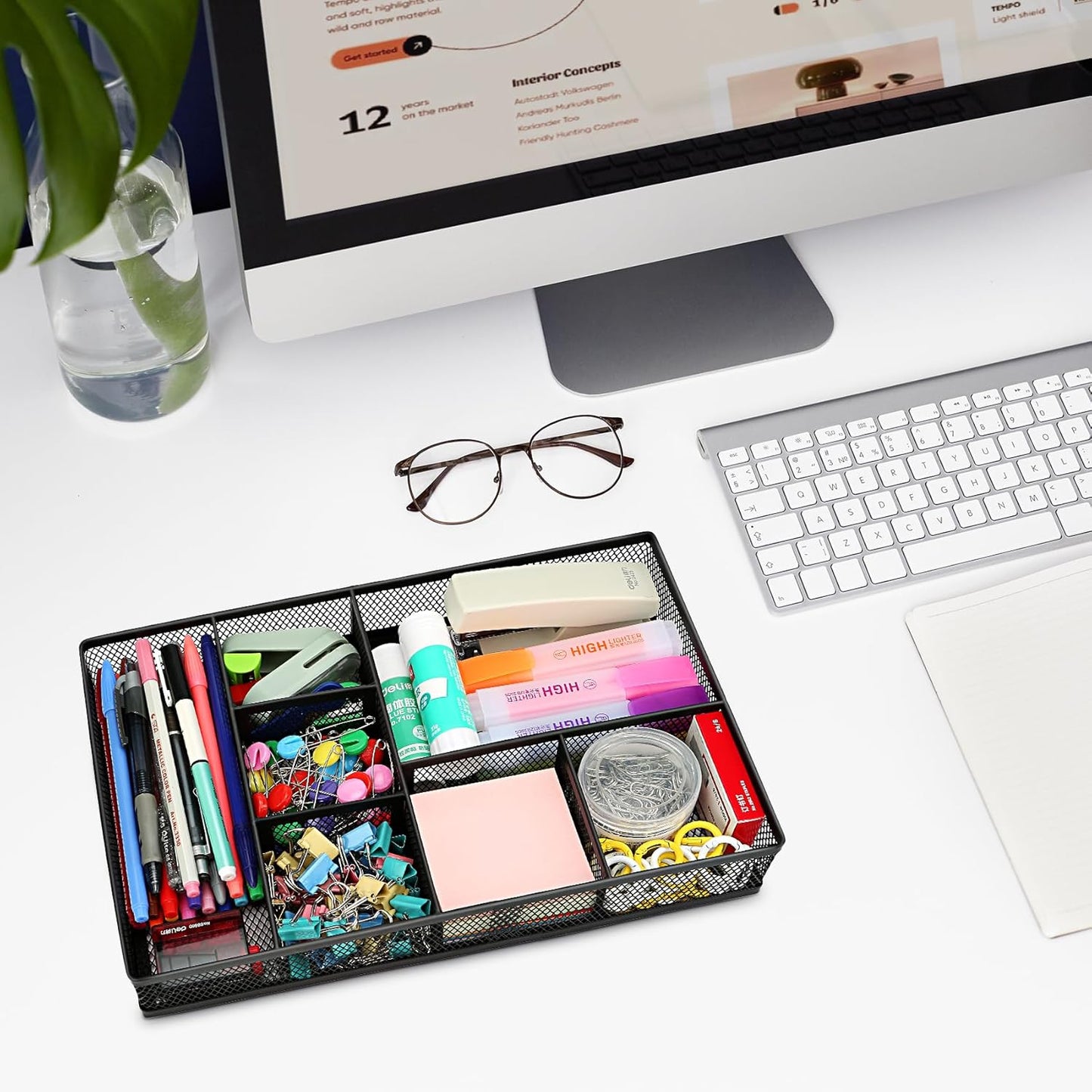 shenee Desk Drawer Organizer Tray,Drawer Organizer for Office and Home,Desk Organizer with Drawers,4 Compartments,Non-Slip Desk Organizers and Accessories for Stationery Makeup School (Black)