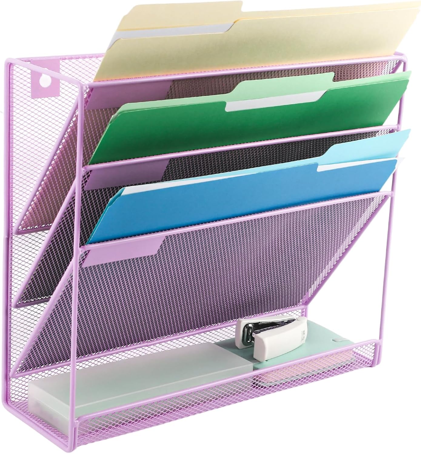 EASEPRES Desk File Organizer Mesh 6-Tier, Hanging Wall Mount Document Organization Stand, Desktop Vertical Mail Paper Folder Holder Rack with Bottom Tray for Office Home Cubicle Countertop, Black