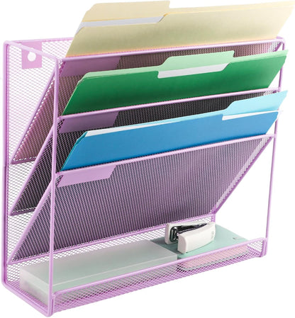 EASEPRES Desk File Organizer Mesh 6-Tier, Hanging Wall Mount Document Organization Stand, Desktop Vertical Mail Paper Folder Holder Rack with Bottom Tray for Office Home Cubicle Countertop, Black