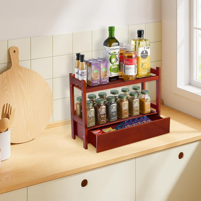 Sorbus Bamboo Bathroom Counter Organizer – 2-Tier Shelf with Hidden Drawer for Vanity, Matcha Station, Bathroom Sink Organizer Countertop, Kitchen & Office Storage (13″ L x 6.5″ W x 12.6″ H)