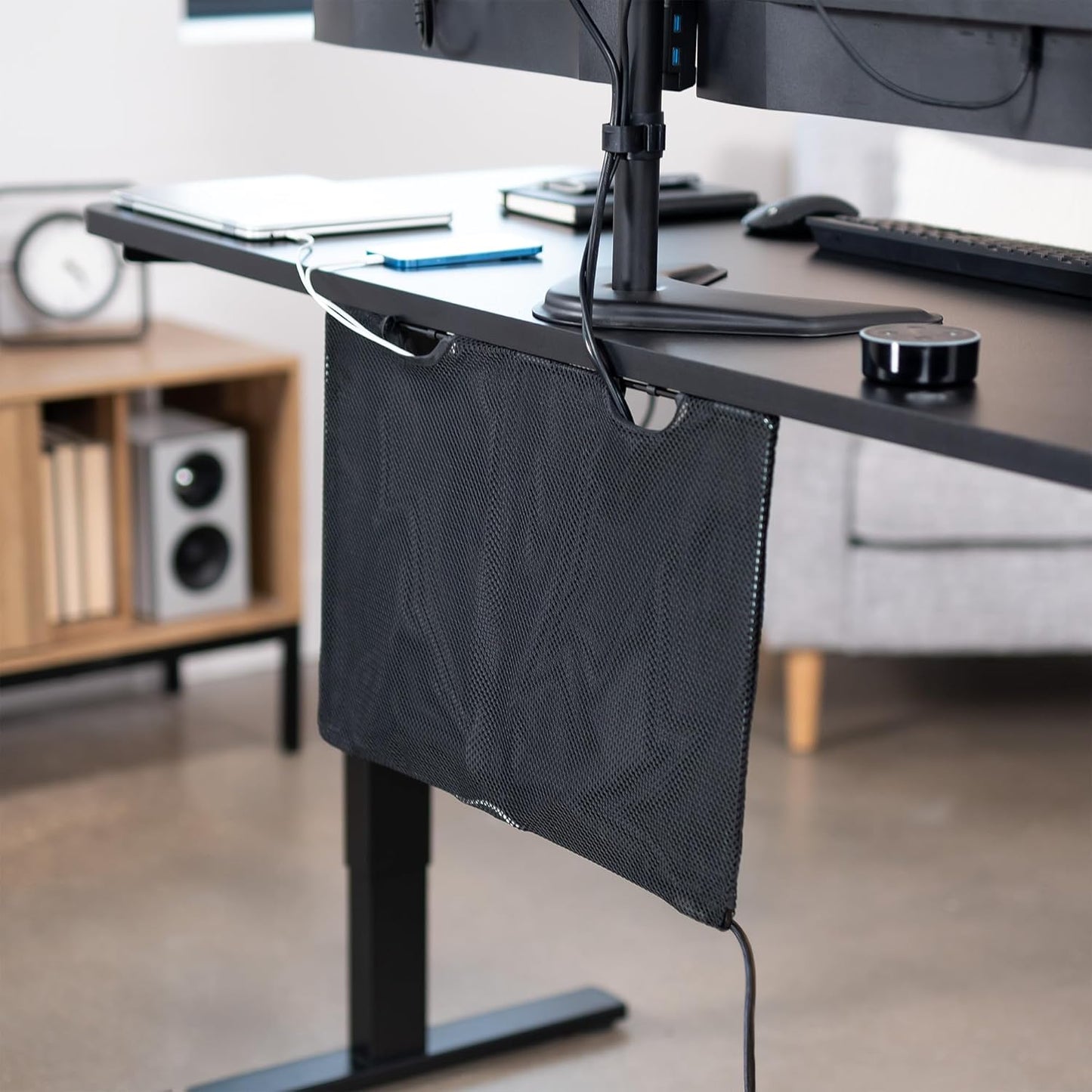 VIVO 60 inch Under Desk Privacy and Cable Management Organizer Sleeve, Wire Hider Kit Panel System, Black, DESK-SKIRT-60