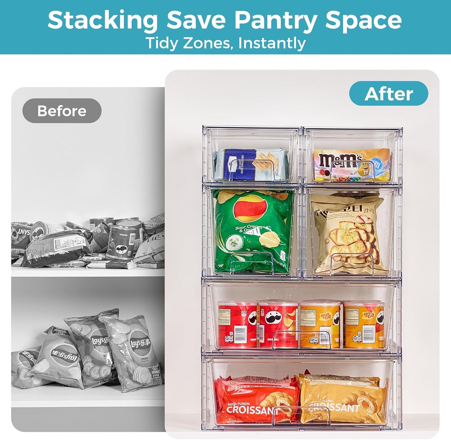 Vtopmart 4 Pack Clear Stackable Storage Drawers,Under Sink and Kitchen Organizers Storage,Easy to Assemble Plastic Drawers for Baby Bottle,Medicine, Bathroom,Cabinet and Pantry Organization