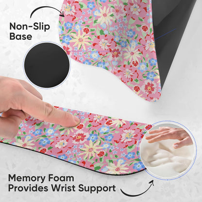 Wrist Rest Support for Mouse Pad Keyboard Set Circle Coaster Gaming Mouse Pad Ergonomic Gel Memory Foam Set for Computer, Laptop, Office, Pain Relief, Comfortably Typing Flowers KM-39