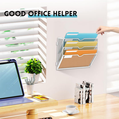 SUPEASY 5 Tier Wall File Organizer, Hanging Wall Mounted Mail Organizer with Label Slots, Metal Mesh File Holder Magazine Rack for Office, Home, School or Classroom, Black