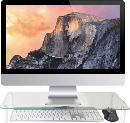 Kantek Extra-Wide Glass Monitor Riser with 8mm Tempered Glass Platform and 60-Pound Capacity, Clear Glass (MS380), 3.3" x 39.4" x 10.2"