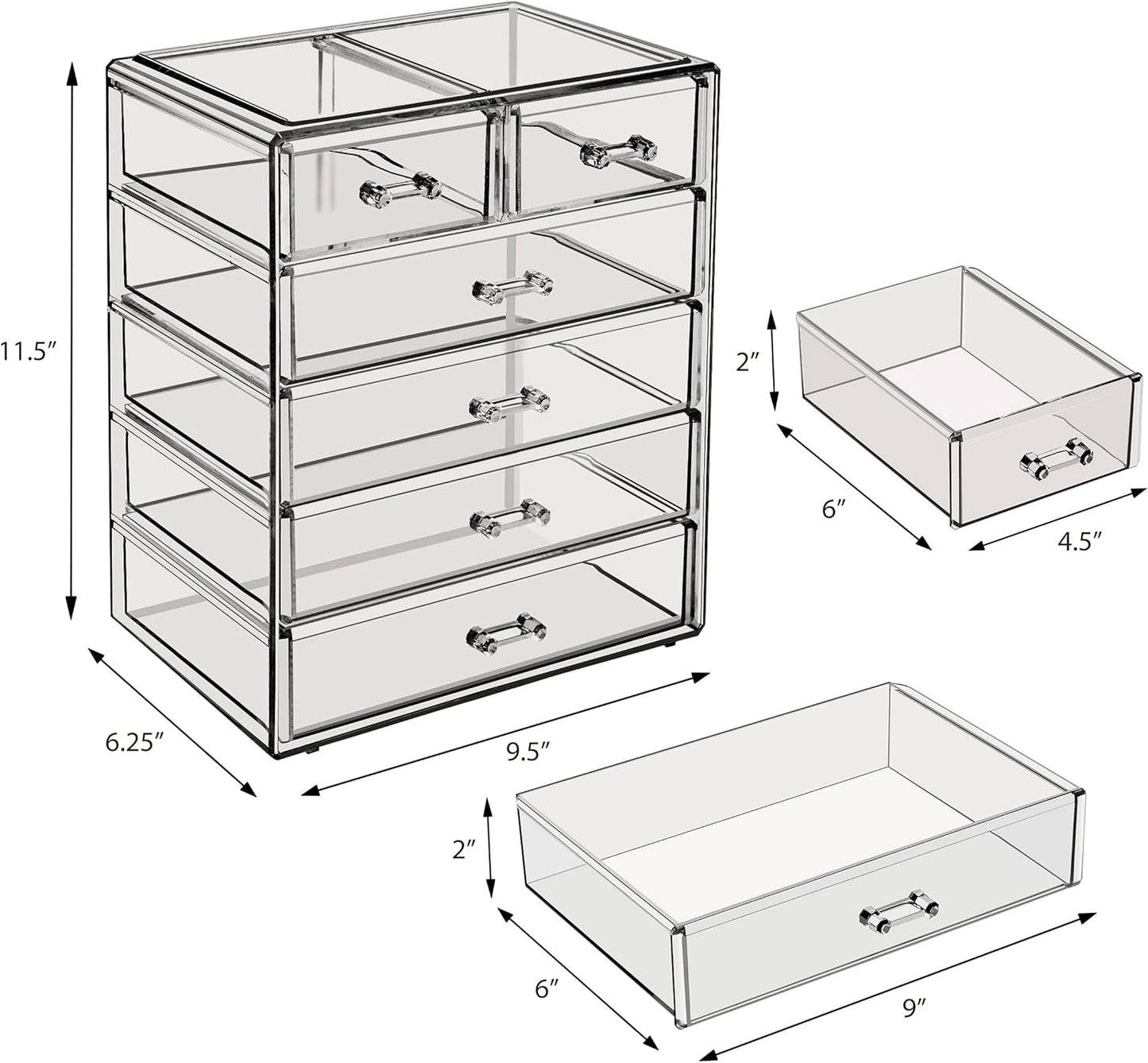 Sorbus Acrylic Makeup Organizer Set, 6-Drawer Vanity & Countertop Cosmetic Storage with Small & Wide Drawers, Clear Makeup Storage for Brushes, Lipsticks, Jewelry – Holiday Gift for Women & Teens