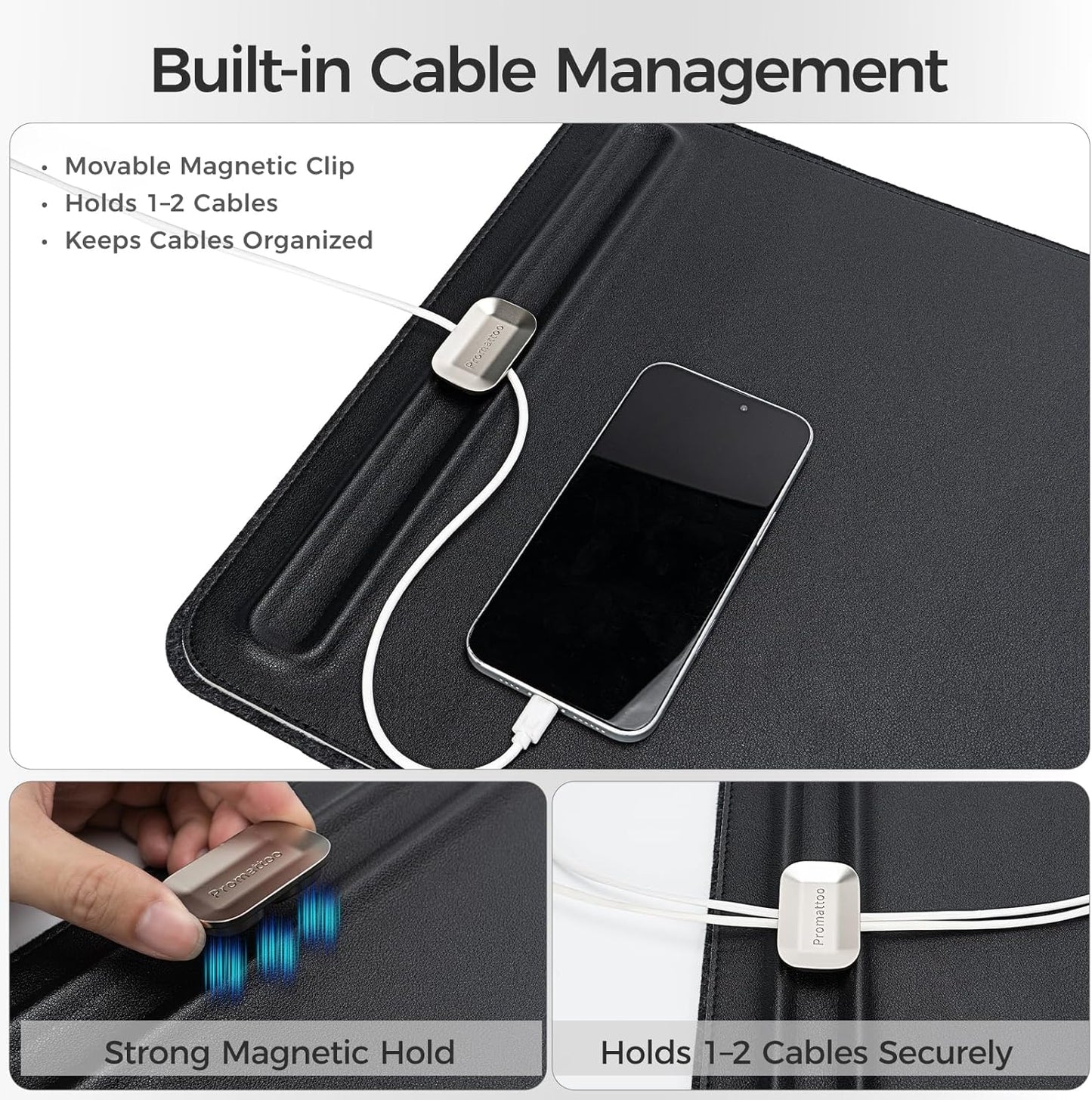 Desk Mat – Double-Sided Vegan Leather & Felt | Built-In Magnetic Cable Organizer & File Storage | Premium Workspace Pad for Office, Gaming & Creative Professionals-（Green）
