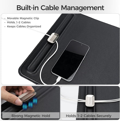 Desk Mat – Double-Sided Vegan Leather & Felt | Built-In Magnetic Cable Organizer & File Storage | Premium Workspace Pad for Office, Gaming & Creative Professionals-（Green）