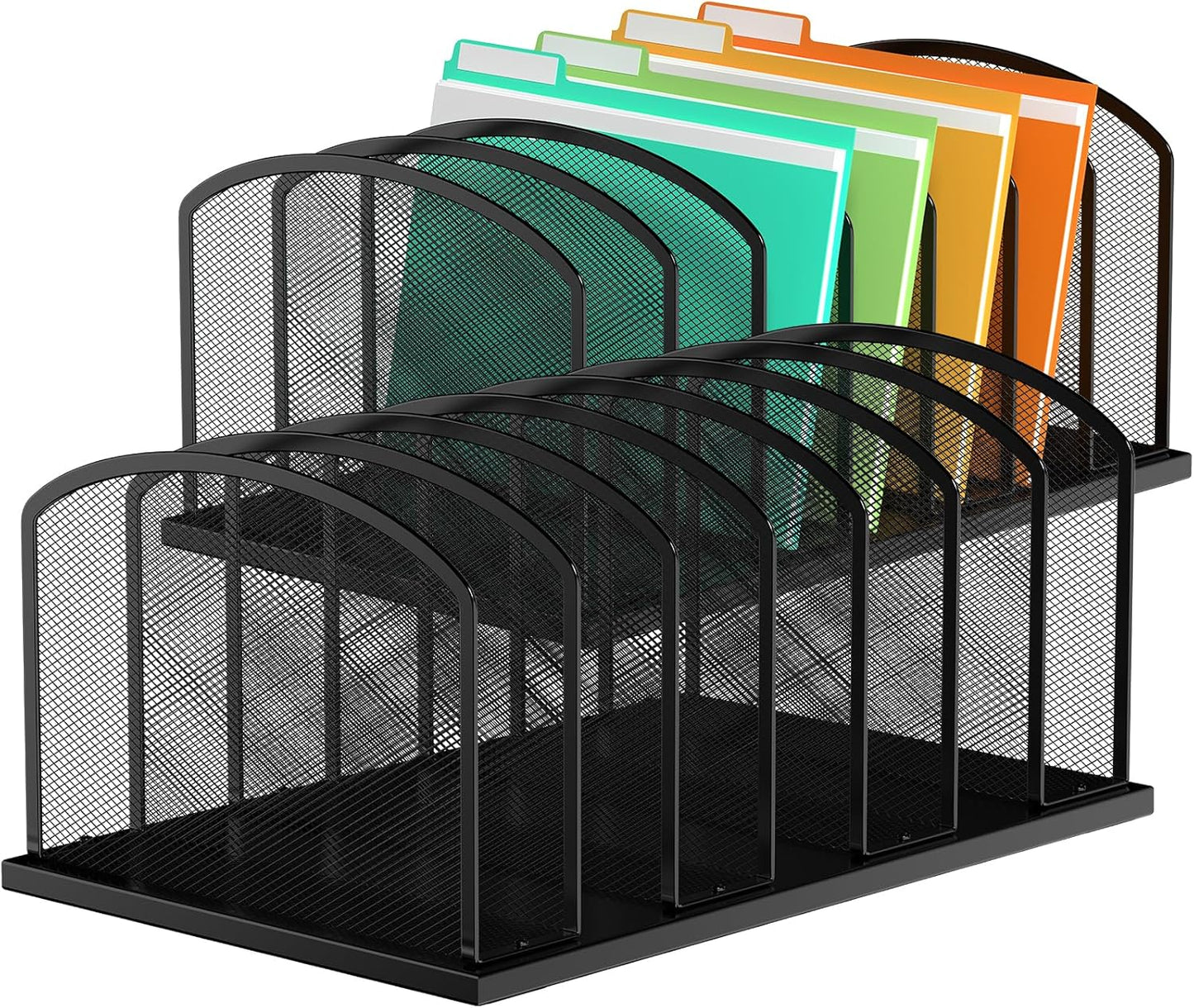 MINDEPOT Desk File Organizer 7 Sections Upright Mesh File Sorter Organizer for Desk, Office Organization File Holder for Home, Office & Classroom (Black, 1Pack)