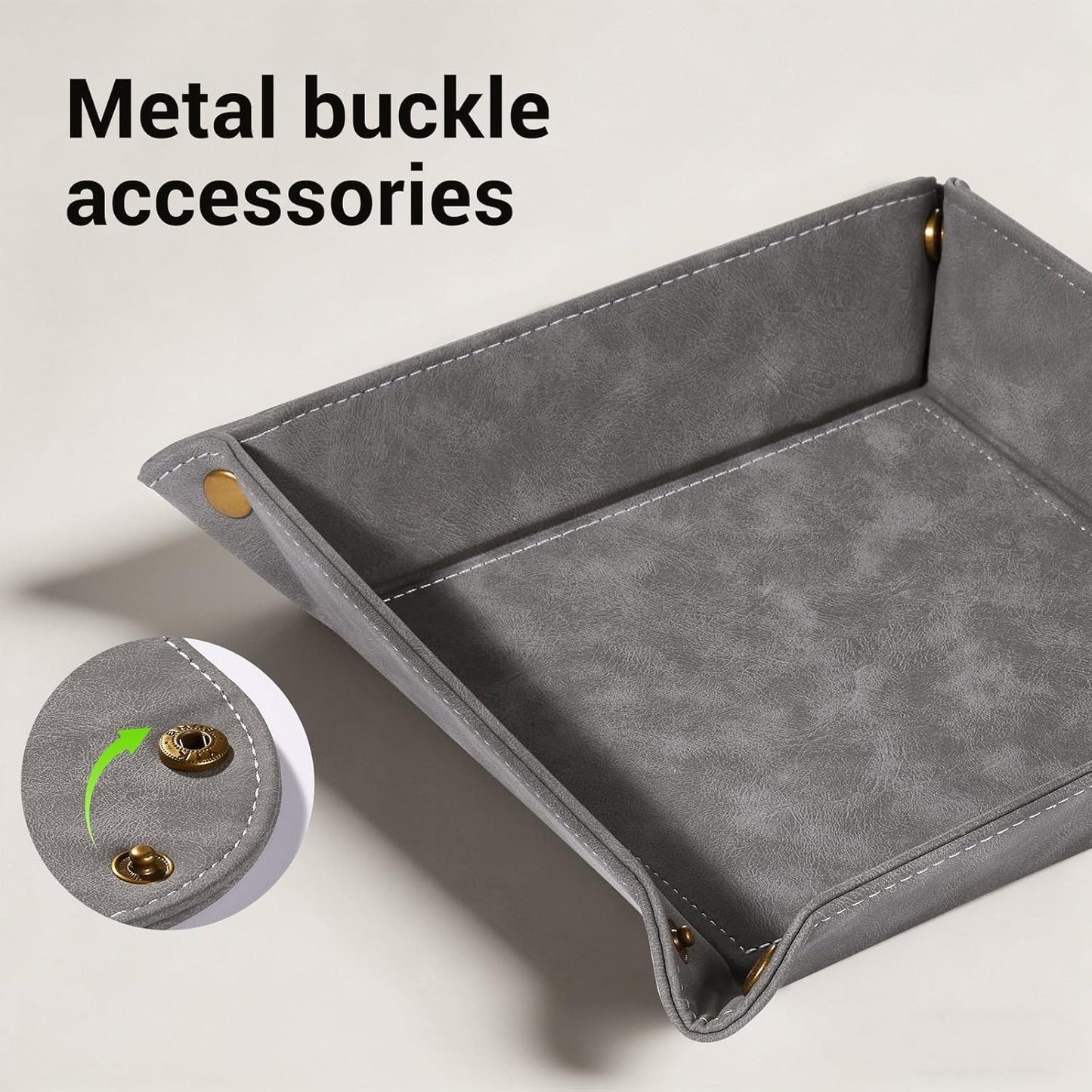 CoBak Leather Valet Tray for Men, Premium PU Leather Catch-All Tray for Entryway Table Key, Phone, Wallet, Coins & Jewelry, Bedside Nightstand Desk-top Catchall (Gray)