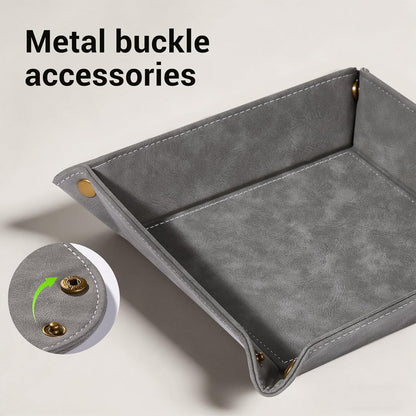 CoBak Leather Valet Tray for Men, Premium PU Leather Catch-All Tray for Entryway Table Key, Phone, Wallet, Coins & Jewelry, Bedside Nightstand Desk-top Catchall (Gray)