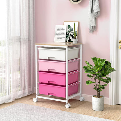 SYKIARIOL Utility Cart with 4 Drawers, Multipurpose Rolling Storage Cart with 4 Drawers and 2 Lockable Wheels, 4-Tier Rolling Storage Cart Organizer for Home Office Dorm, Bright White