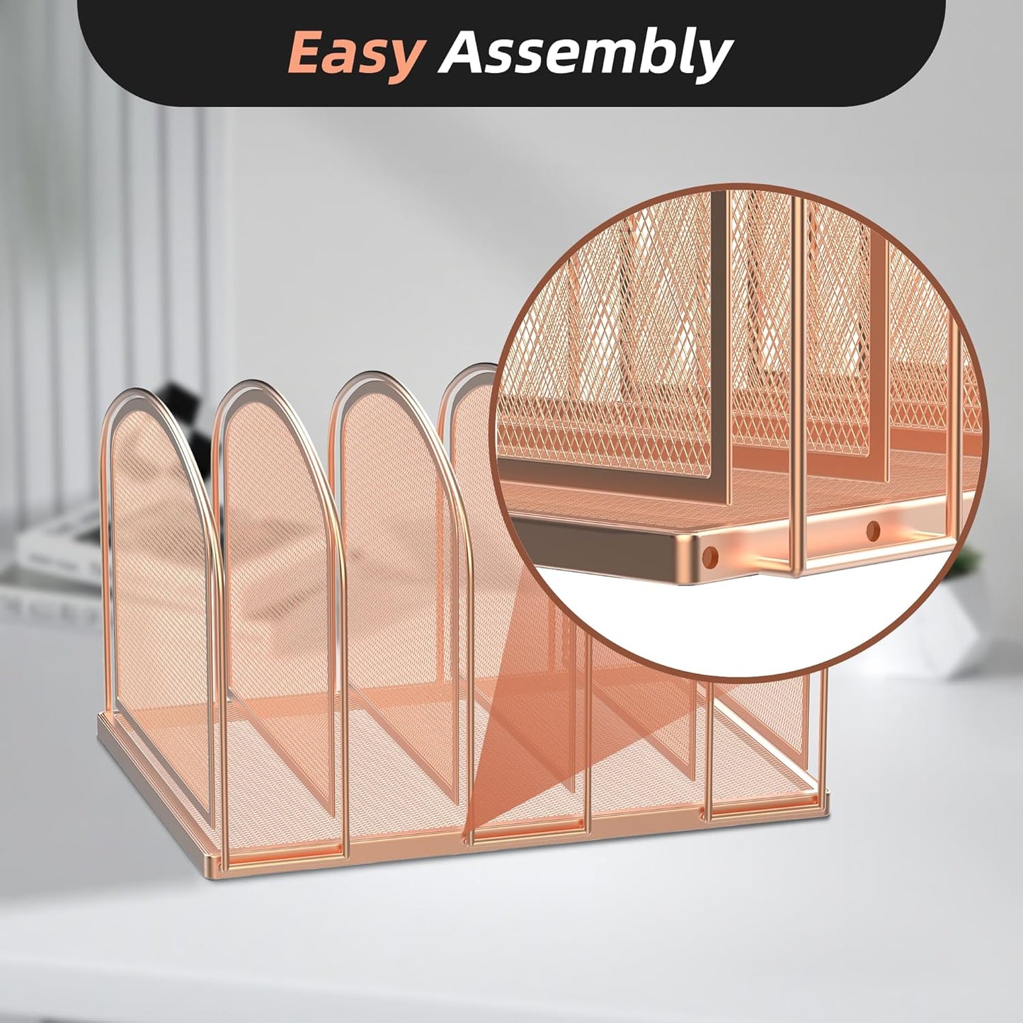 SUPEASY File Organizer for Desk, 5-Section Mesh Desk Organizer, Vertical File Holder Desktop Organizer File Sorter, File Folder Holder for Office Supplies, Black