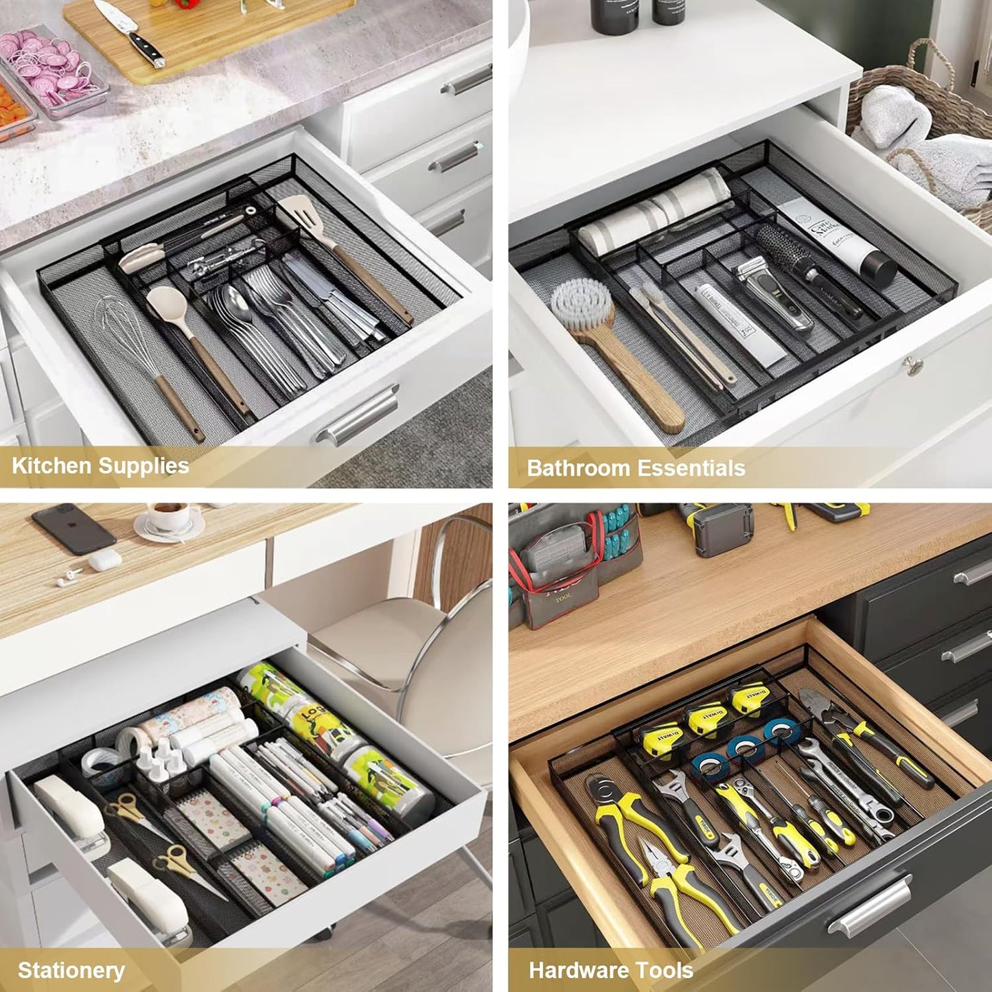 Sedegn Silverware Organizer Metal Mesh, Small Drawer Organizer, Utensil Cutlery Tray for kitchen drawers, Flatware Organizer with 5 Compartment, Black(9.3"*12.6")