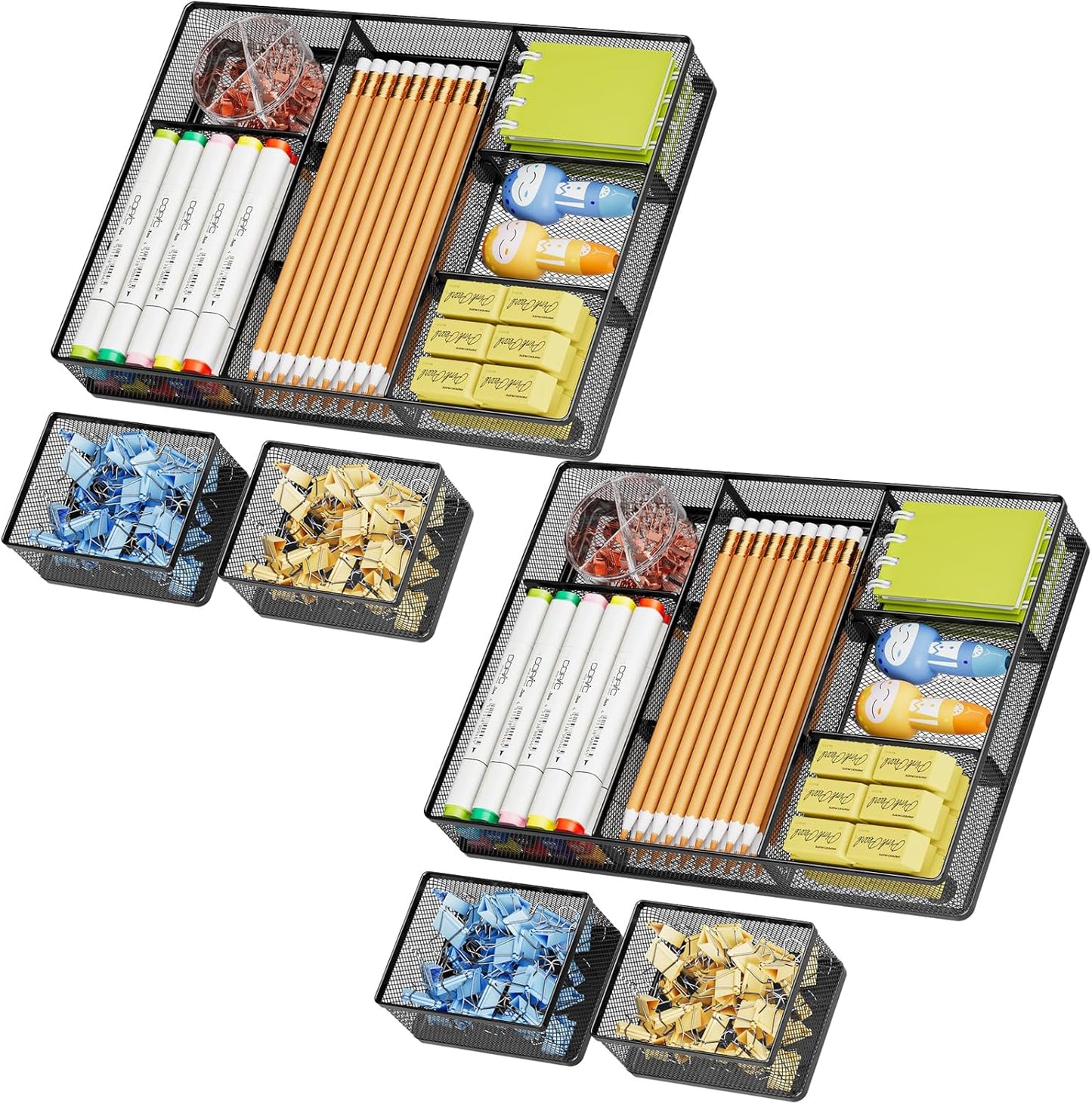 Marbrasse 3 Packs Desk Drawer Organizers, Metal Mesh Dividers Desk Drawer Organizer Tray with 9 Adjustable Compartments, Pen Organizer for Drawer Tray Box Accessories for Desktop,Kitchen, Makeup