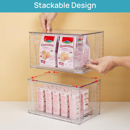 Vtopmart 4 Pack Stackable Storage Drawers,Clear Acrylic Drawer Organizers with Handles, Easily Assemble for Fridge, Bathroom,Kitchen Undersink,Cabinet,Pantry Organization and Storage