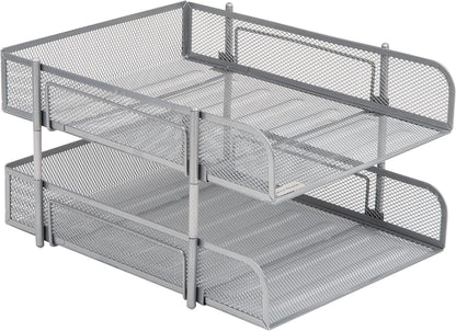 Mind Reader Stackable Paper Tray, Desktop Organizer, File Storage, Office, Metal Mesh, 2 Pcs, Black