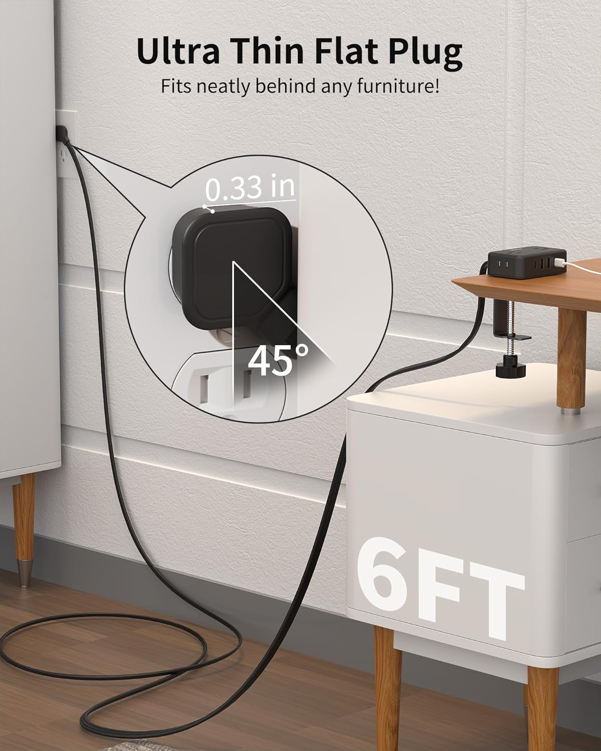 HOPOW Desk Clamp Power Strip, Desktop Mount Charging Station with 4 Outlets 4 USB Ports (2 USB C), 10Ft Under Desk Power Strip, Fits 2.75" Tabletop Edge, Extension Cord for Home Office, Black