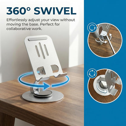 Universal Metal Cell Phone Stand, Multi-Angel Adjustable 360° Rotation Non-Slip Metal Phone Stents (Aurora Silver)