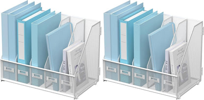 SUPEASY Desk Organizers Metal Desk Magazine File Holder with 5 Vertical Compartments Rack File Organizer for Office Desktop, Classroom, Home Workspace, Black