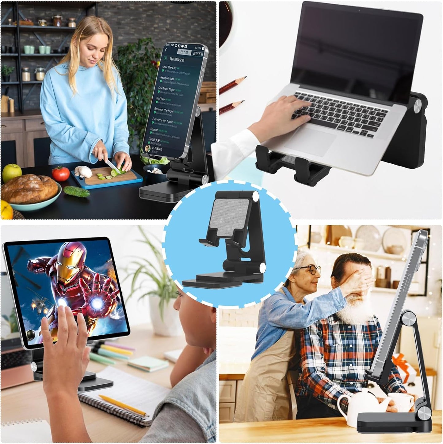 Fanlory Folding Cell Phone Stand,Laptop Stand, Adjustable Height and Angle Foldable Cell Phone Stand Holder for Desk, Taller iPhone Stand Compatible with 4-11" Smartphones Tablet Laptop,Gift for Mom