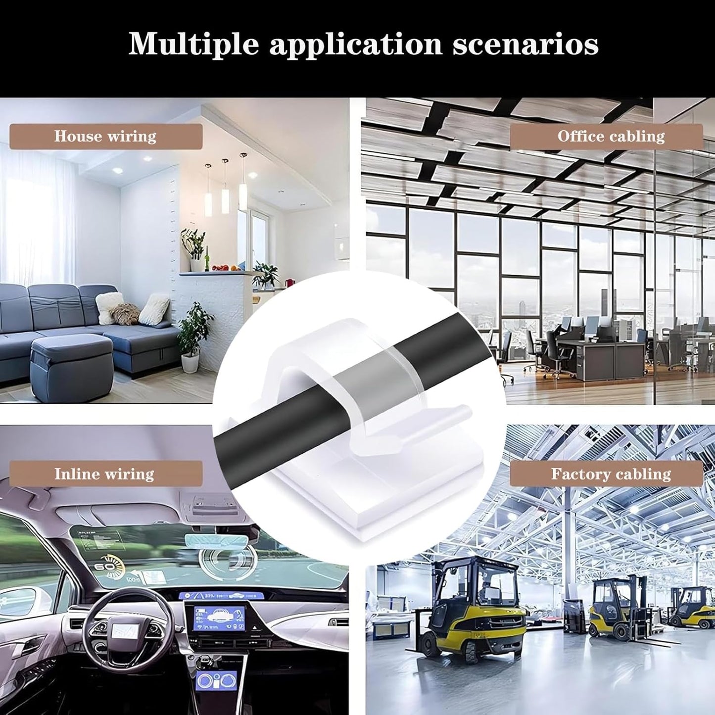 Cable Clips，50PCS Electrical Cord Management Adhesive Cable Wire Clip Wire Clips wall，Used for Cars, Offices, and Homes Cable Clips Cord Organizer（Black）