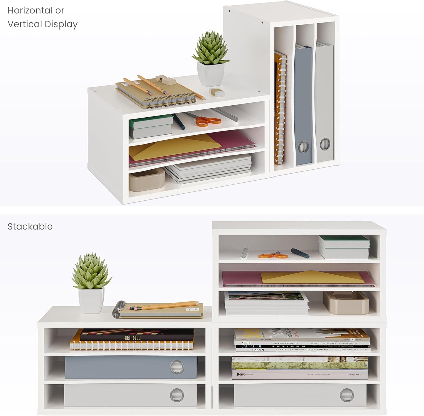 Ballucci 4-Tier Paper Organizer for Desk, Stackable Organizer Tray, Desk Storage Shelves, Stacking Letter Paper Tray Sorter for Classroom, Office, White