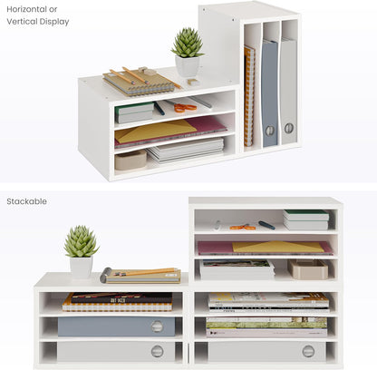 Ballucci 4-Tier Paper Organizer for Desk, Stackable Organizer Tray, Desk Storage Shelves, Stacking Letter Paper Tray Sorter for Classroom, Office, White