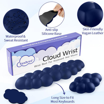 Sushret Cloud Wrist Rest Keyboard, Cloud Keyboard Wrist Pad Set with PU Leather Memory Foam, Cute Arm Rest for Palm Support, PC/Gaming Desk Accessories/Office Setup/Computer Hand Cushion - White