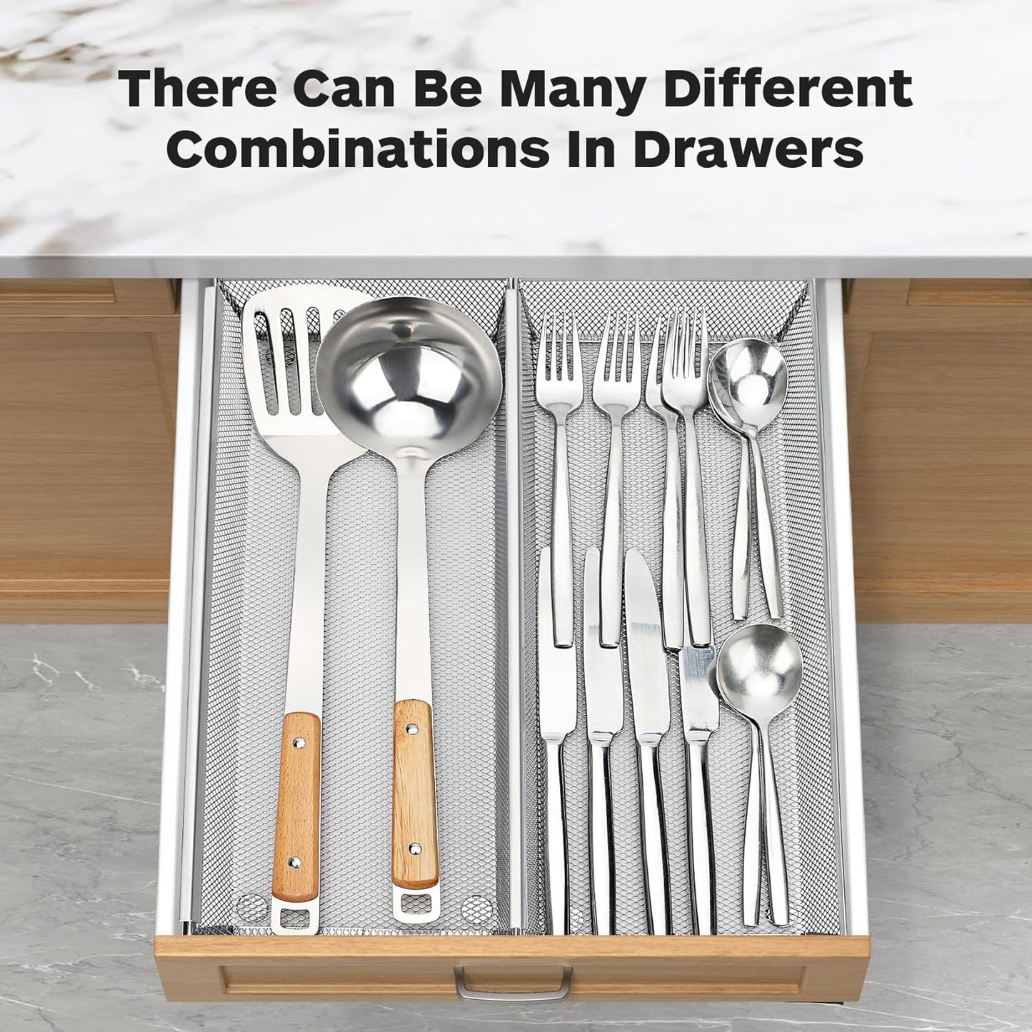 Smgmg Silverware Drawer Organizer, Silverware Organizer for Drawer, 6 Pack Utensil Organizer for Kitchen Drawers, Kitchen Drawer Organizer for Large Utensils with Interlocking Arm (9.6 * 3 * 2 inch)