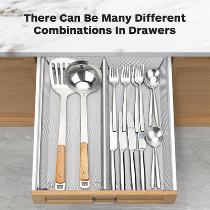 Smgmg Silverware Drawer Organizer, Silverware Organizer for Drawer, 6 Pack Utensil Organizer for Kitchen Drawers, Kitchen Drawer Organizer for Large Utensils with Interlocking Arm (9.6 * 3 * 2 inch)