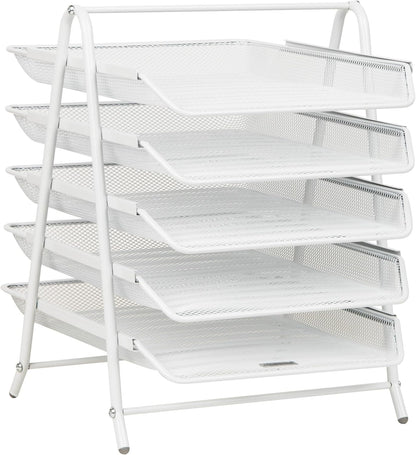 Mind Reader 5-Tier Paper Tray Organizer, Vertical Desktop File Storage Rack, Office, Metal Mesh, Black
