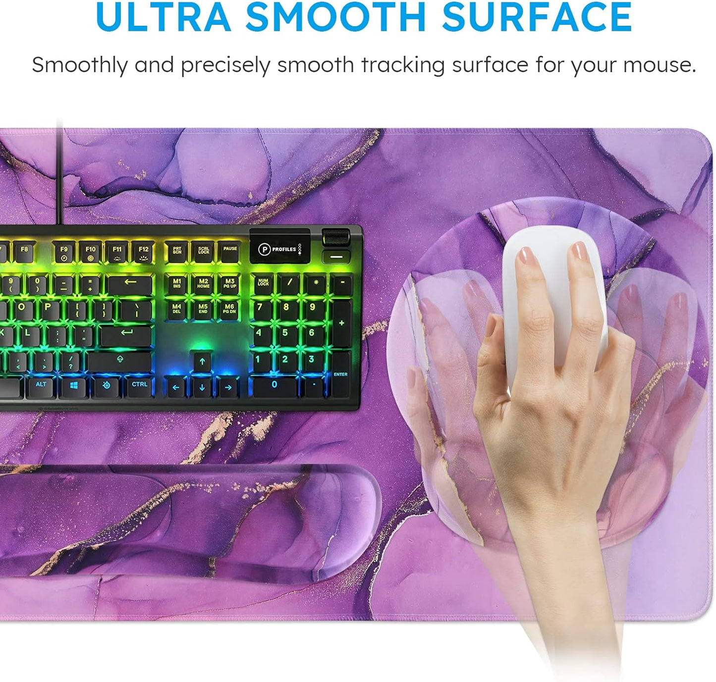 iCasso Desk Mat, Gaming Mouse Pad Wrist Support Set,4in1 XXL Large Mousepad + Keyboard Wrist Rest+Mouse Wrist Rest+Coaster Set with Ergonomic Design for Home Office Table Computer-Penoy