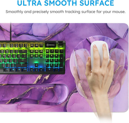 iCasso Desk Mat, Gaming Mouse Pad Wrist Support Set,4in1 XXL Large Mousepad + Keyboard Wrist Rest+Mouse Wrist Rest+Coaster Set with Ergonomic Design for Home Office Table Computer-Penoy