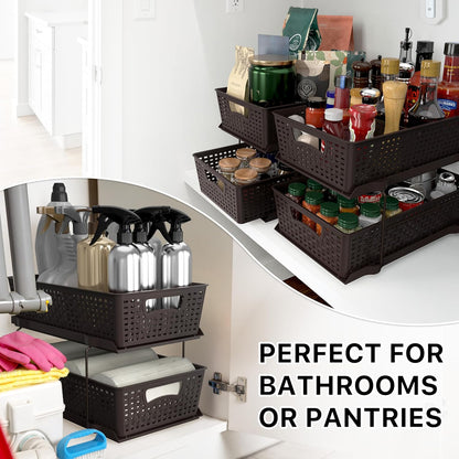 Simple Houseware 2 Tier Bathroom Organizer Tray Pull-Out Sliding Drawer, Under Sink Storage, Black