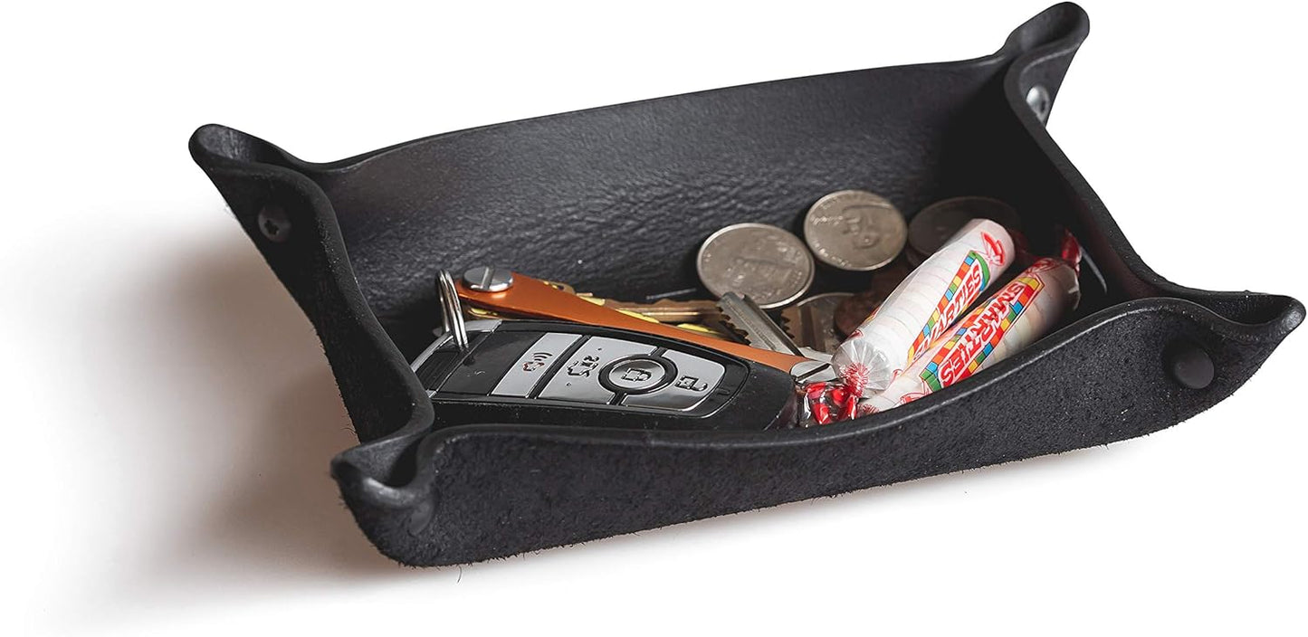 Main Street Forge Leather Valet Tray for Men – Rustic EDC Organizer for Keys, Phone & Wallet – Made in USA – Whiskey Barrel Brown