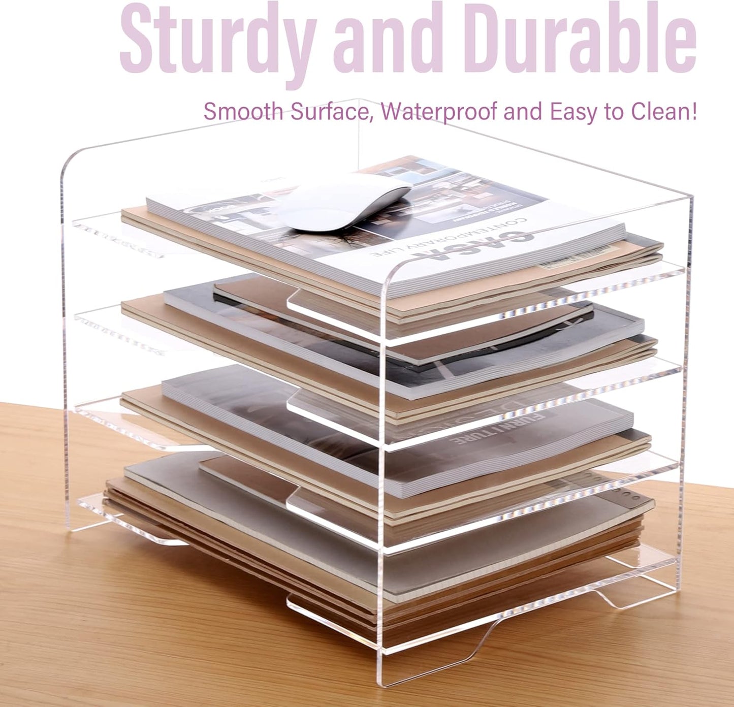 SANRUI 4 Tier Clear Desk Paper Letter Organizer Trays, A4 Stackable File Document Tray, Acrylic Desk Organizers and Accessories Sorter, Workspace Office Supplies Organizers,12.4inx8.86inx6.64in
