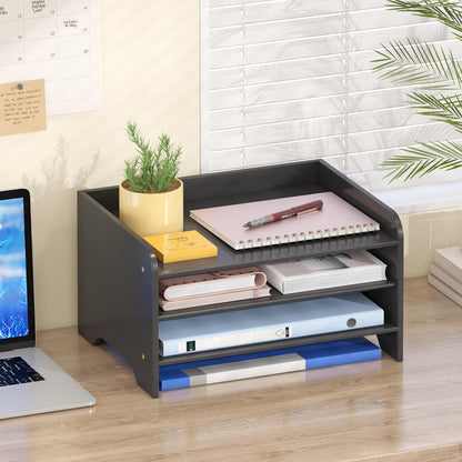 Bamboo Desk Organizer Mail Holder Countertop Letter Tray File Organizer for Desk Letter Sorter Paper File Storage for School Home Office Supplies