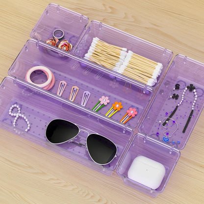 WOWBOX 6 Pack Clear Drawer Organizer Set, Acrylic Drawer Storage Trays, Storage Bins for Makeup, Cosmetics, Jewelries, Utensils, Gadgets, Office