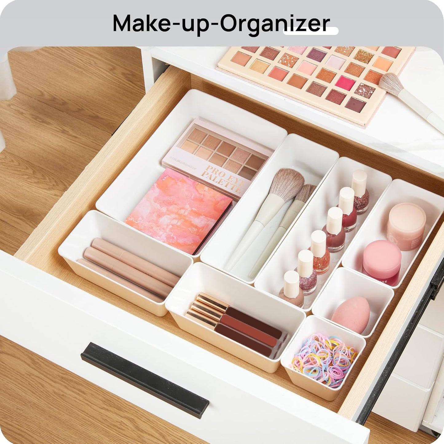 Vtopmart 25 PCS Clear Plastic Drawer Organizers Set, 4-Size Versatile Bathroom and Vanity Drawer Organizer Trays, Storage Bins for Makeup, Bedroom, Kitchen Gadgets Utensils and Office