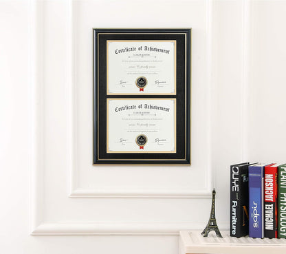 ELSKER&HOME Diploma Frame - Wide Solid Wood Frame - Black Velvet Golden Rim Mat - Semi-Tempered Glass - Includes Hanging Hardware and Desktop Easel(ONLY Display 11×14 Document/Certificate)