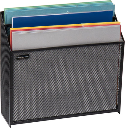 Mind Reader Vertical File Storage, Desktop Organizer, Workspace, Office, Metal Mesh, 12.5"L x 3.75"W x 11.5"H, Black